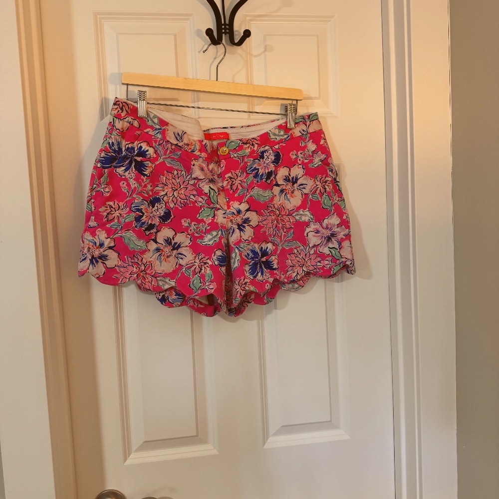 Lilly Pulitzer Buttercup 5" Knit short Pink Isle Last Bud Not Least sz 14 EUC